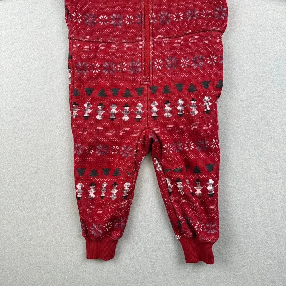 Fabletics Jumpsuit Kids 3T Red Fair Isle Snowman Hooded Fleece Romper OY2500505
